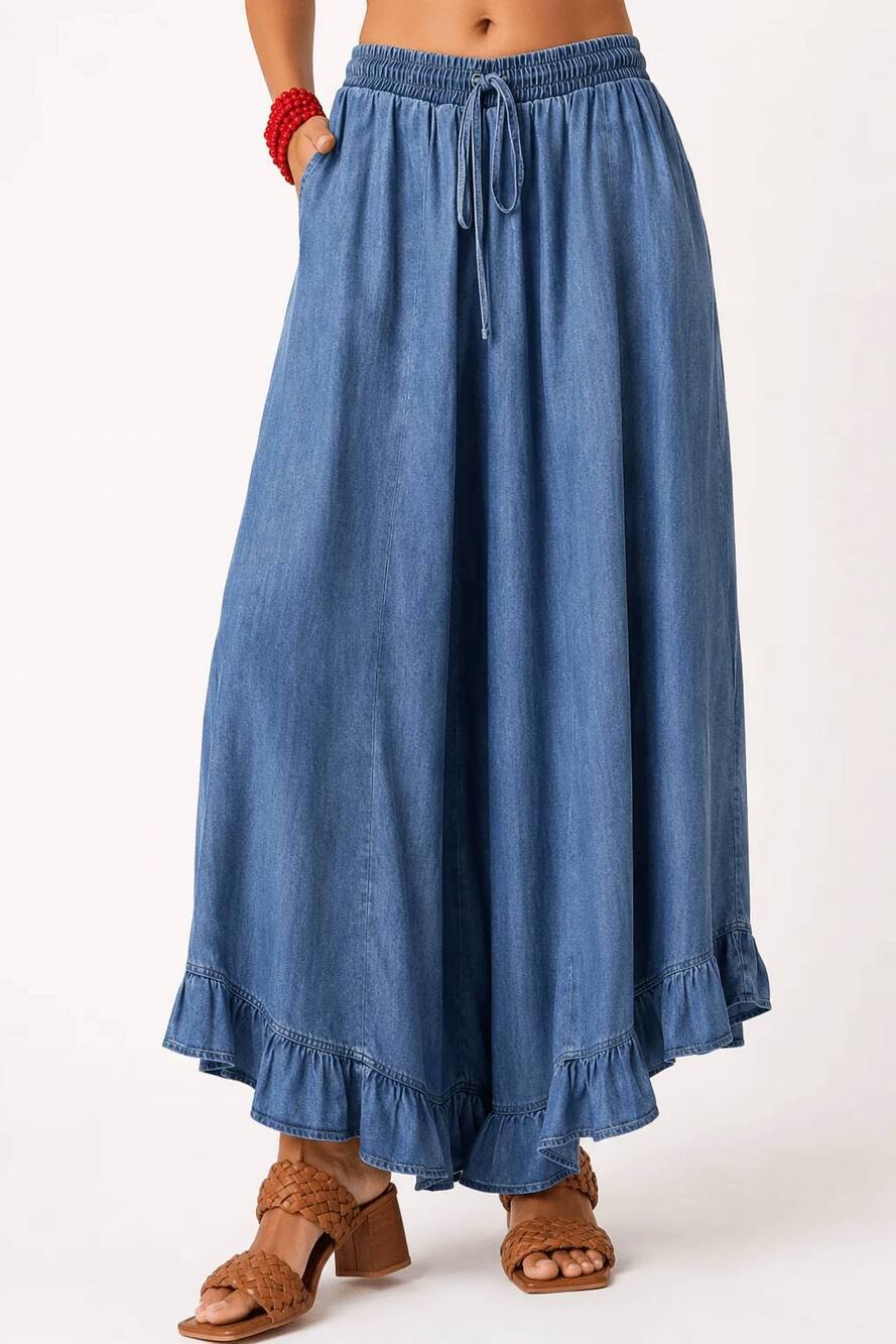 NEW MITTOSHOP horizon pants in chambray blue